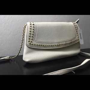 Beige long strap purse